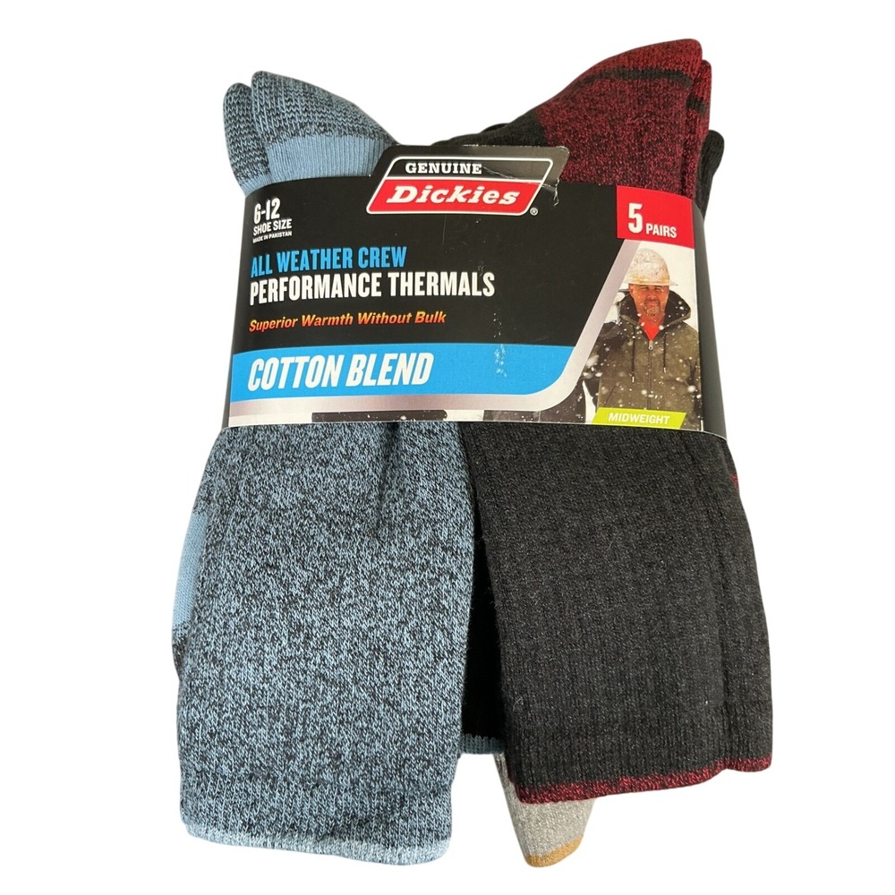 Dickies Thermal Crew Socks 5 Pair Cotton Blend Midweight Work Boot 6-12‎